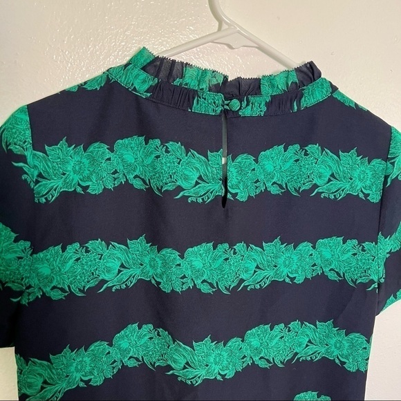 J. Crew Factory Beanstalk Ruffle Collar Blouse Navy Green - Picture 7 of 10